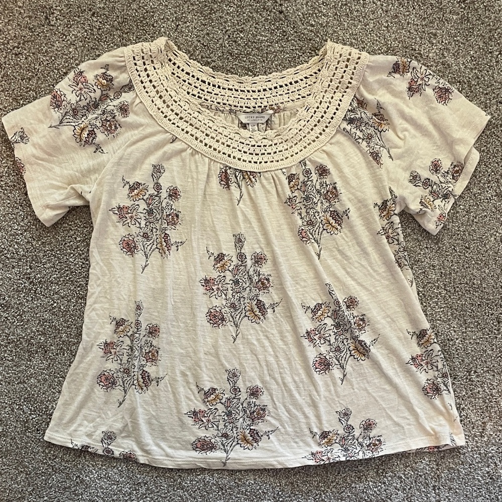 Lucky Brand Floral Crochet Blouse - Cream
